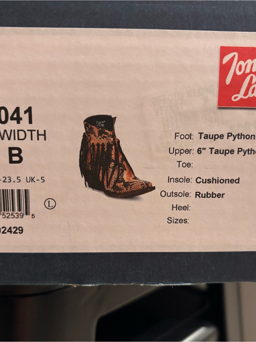 Tony Lama Brown Taupe Snake-Print Fringe Ankle Boots